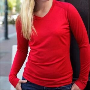 Seg'ments 100% Merino Wool Bright Red Long Sleeve Thermal V Neck Sweater Top L